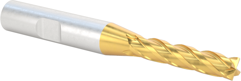 TiN Kaplamalı Yüksek Hızlı Çelik Kare Uçlu Freze, 4 Kanallı, 1/4" Freze Çapı, 3-1/16" Toplam Uzunluk