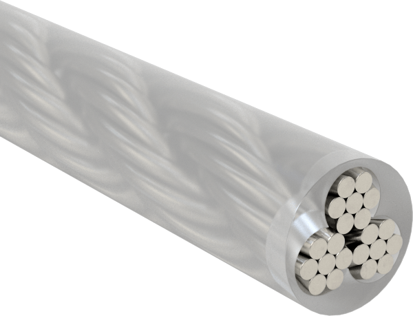 Naylon Kaplı Tel Halat, Örgülü, 18-8 Paslanmaz Çelik, 3 x 7, 0,032" Çap
