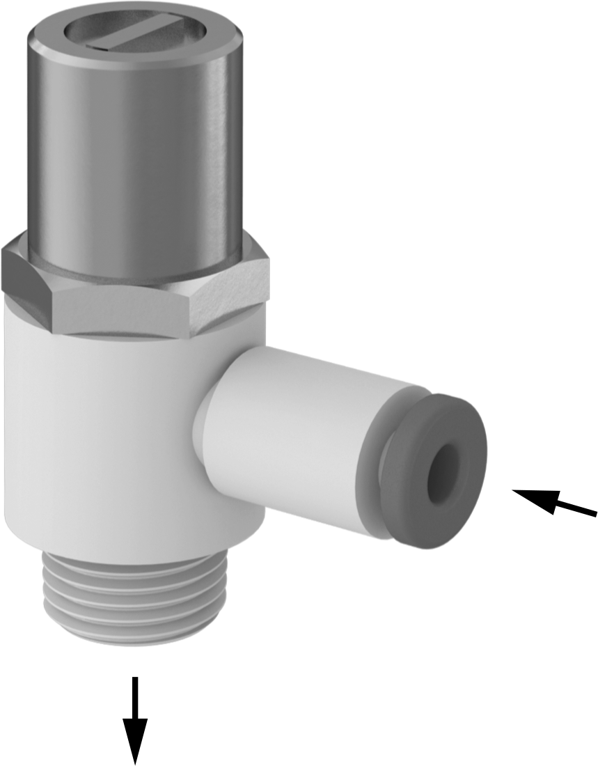 Kurcalamaya Dayanıklı Hava Akışı Kontrol Vanası, 1/8" Push-Connect Dişi Giriş x 1/8 NPT Erkek Çıkış