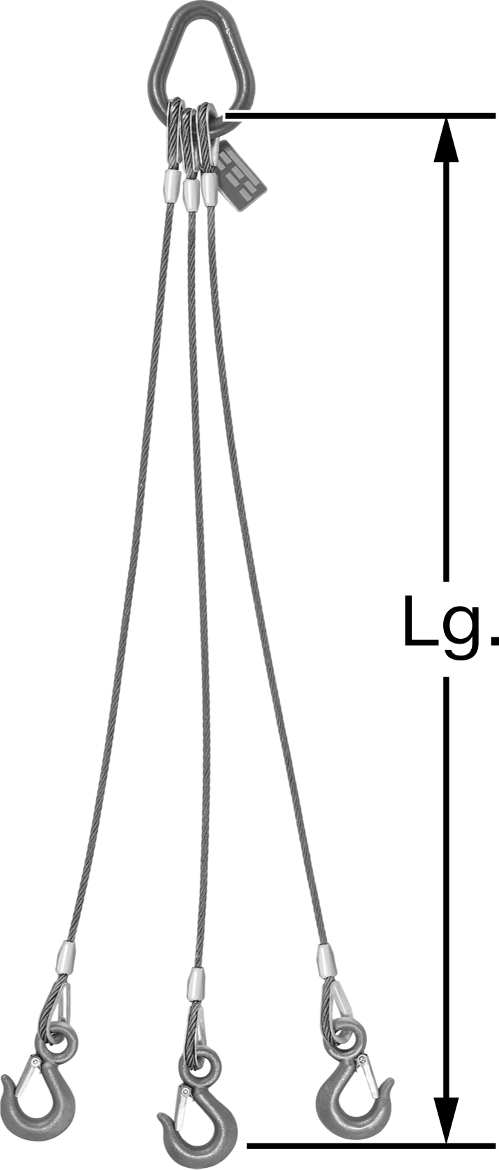 Kancalı Tel Halat Askısı, 3 Ayak, Bağlantı Halkası ile, 3/8" Çap, 3 Fit Uzunluk