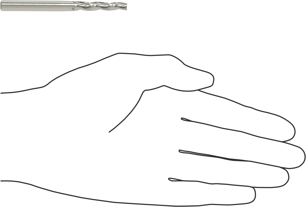 Kaplamasız Karbür Konik Kare Uçlu Freze, 3 Yiv, 1 Derece Konik, 3/16" Freze Çapı, 1-1/4" Uzun Kesim