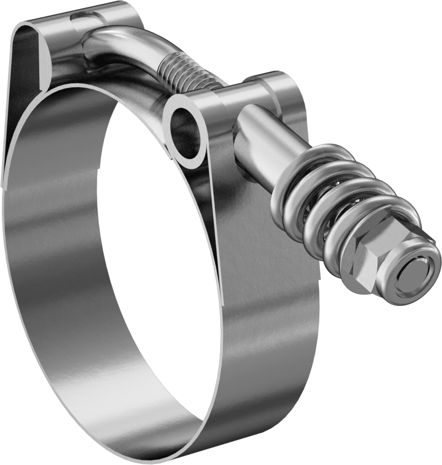 Sabit Gerilimli 301 Paslanmaz Çelik Cıvata Kelepçesi, Çinko Kaplı Çelik Cıvata ile, 2-3/16“ ila 2-1/2” Kelepçe İç Çap Aralığı