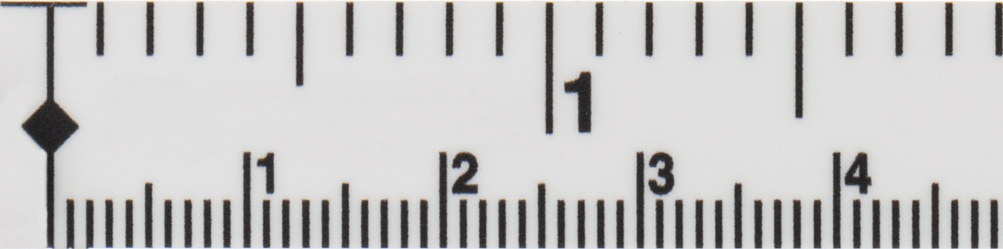 Yapışkan Arka Beyaz Plastik Cetvel, Soldan Sağa Okunur, 10'luk ve mm Ölçekler, 50" Uzunluk, 1/2" Genişlik