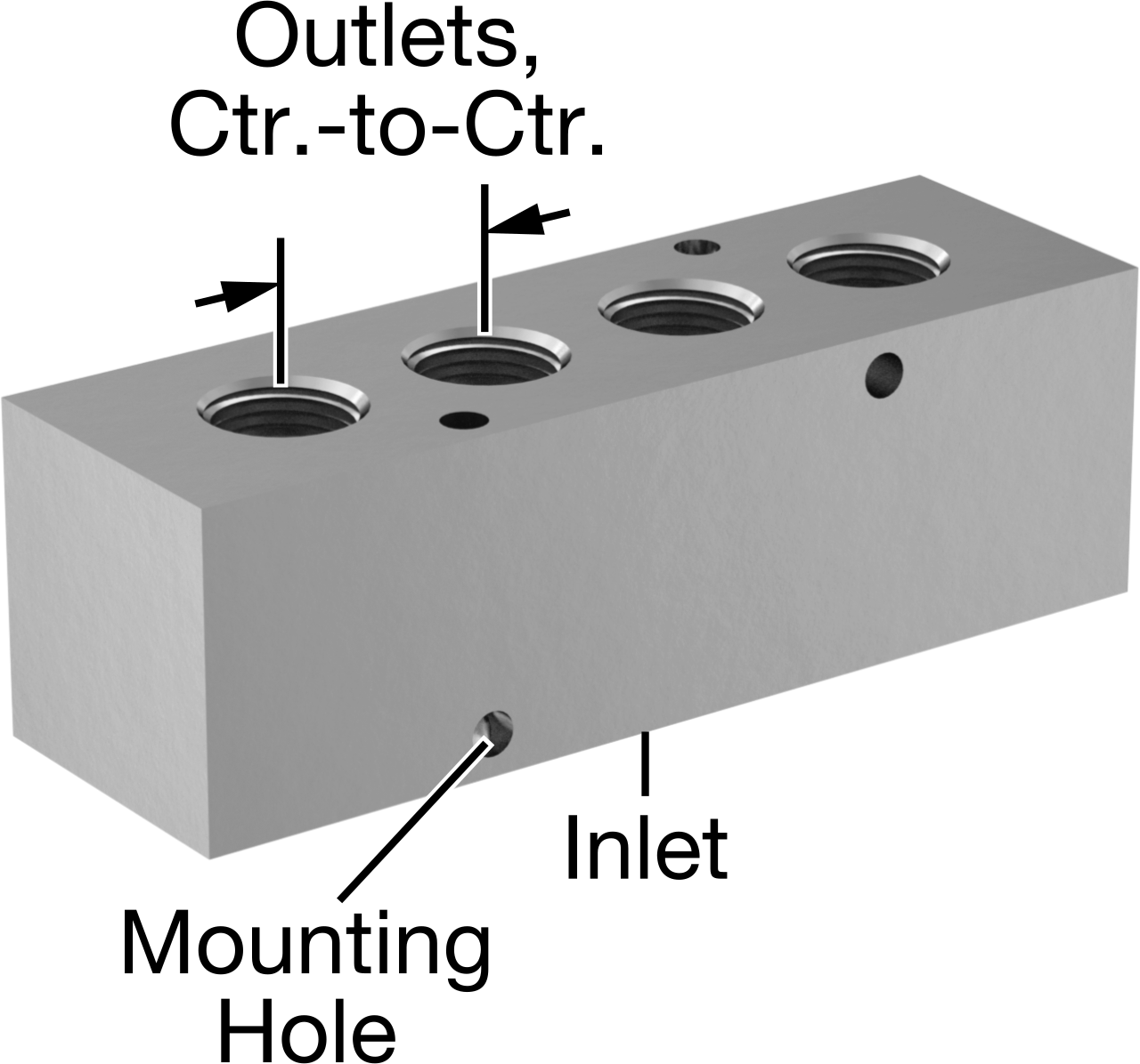 316 Paslanmaz Çelik Düz Akışlı Dikdörtgen Manifold, Standart, 4 Çıkış, 1/2 NPT x 3/8 NPT