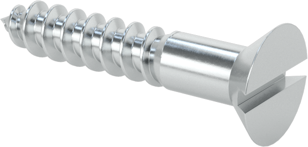 Çinko Kaplı Çelik Oluklu Düz Başlı Vidalar, Ahşap için, 12 Numaralı Boyut, 1-1/4" Uzunluk