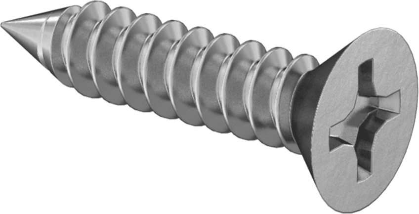 Çinko Kaplı Çelik Phillips Düz Başlı Vidalar, Sac Metal için, 10 Numaralı Boyut, 7/8" Uzunluk