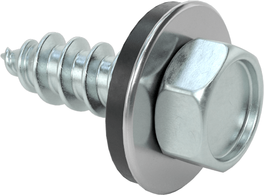 Titreşim Sönümleyici Altıgen Başlı Vidalar, Sac Metal için, Çinko Kaplı Çelik, 14 Numaralı Boyut, 3/4" Uzunluk
