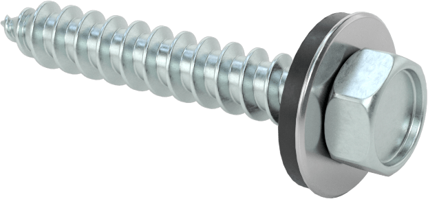 Titreşim Sönümleyici Altıgen Başlı Vidalar, Sac Metal için, Çinko Kaplı Çelik, 14 Numaralı Boyut, 1-1/2" Uzunluk