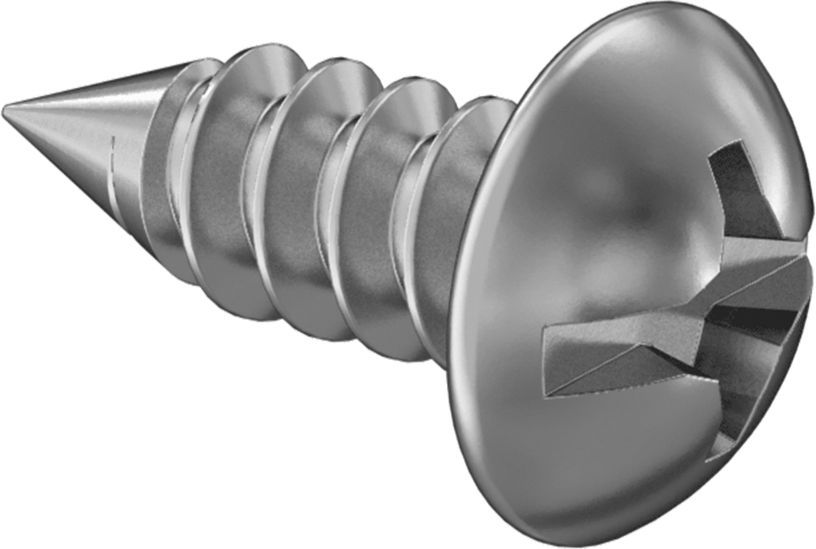 Kombine Yivli/Phillips Yuvarlak Başlı Vidalar, Sac Metal için, Çelik, 10 Numaralı Boyut, 1/2" Uzunluk