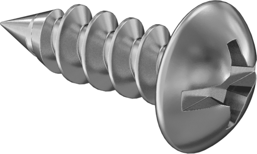 Kombine Yivli/Phillips Yuvarlak Başlı Vidalar, Sac Metal için, Çelik, 14 Numaralı Boyut, 3/4" Uzunluk