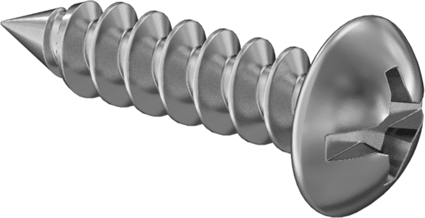 Kombine Yivli/Phillips Yuvarlak Başlı Vidalar, Sac Metal için, Çelik, 14 Numaralı Boyut, 1" Uzunluk