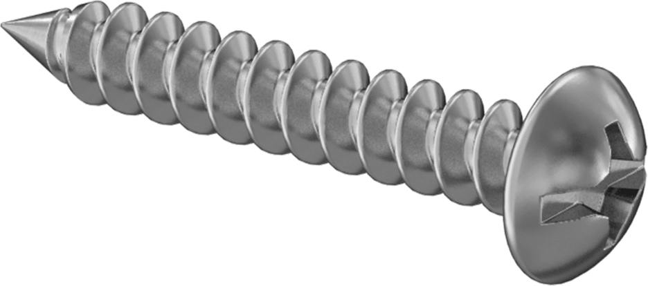 Kombine Yivli/Phillips Yuvarlak Başlı Vidalar, Sac Metal için, Çelik, 14 Numaralı Boyut, 1-1/2" Uzunluk