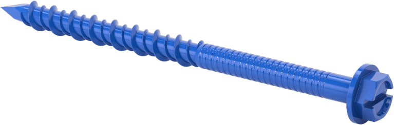 Duvar ve Beton için Diş Açan Vida, Mavi Kaplamalı Çelik, Altıgen Pul Başlığı, 3/16" Boyut, 2-3/4" Uzunluk
