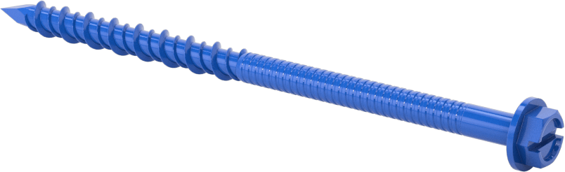 Duvar ve Beton için Diş Açan Vida, Mavi Kaplamalı Çelik, Altıgen Pul Başlığı, 3/16" Boyut, 3-1/4" Uzunluk