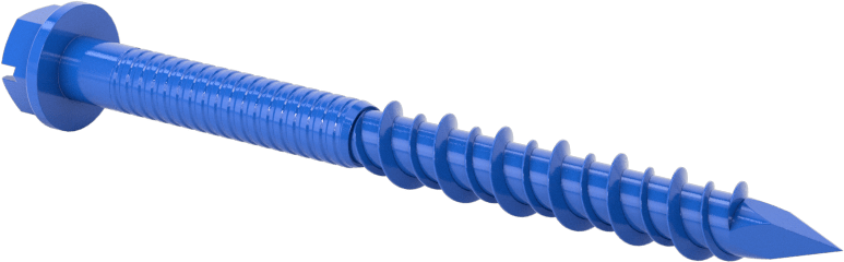 Duvar ve Beton için Diş Açan Vida, Mavi Kaplamalı Çelik, Altıgen Pul Başlığı, 1/4" Boyut, 2-3/4" Uzunluk