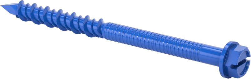 Duvar ve Beton için Diş Açan Vida, Mavi Kaplamalı Çelik, Altıgen Pul Başlığı, 1/4" Boyut, 3-1/4" Uzunluk