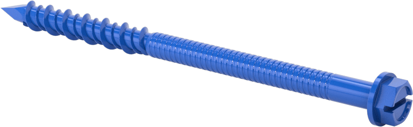 Duvar ve Beton için Diş Açan Vida, Mavi Kaplamalı Çelik, Altıgen Pul Başlığı, 1/4" Boyut, 3-3/4" Uzunluk