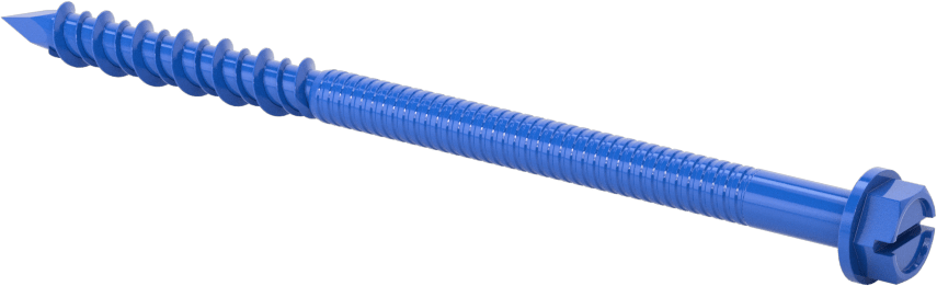 Duvar ve Beton için Diş Açan Vida, Mavi Kaplamalı Çelik, Altıgen Pul Başlığı, 1/4" Boyut, 4" Uzunluk