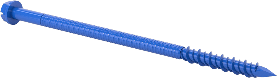 Duvar ve Beton için Diş Açan Vida, Mavi Kaplamalı Çelik, Altıgen Pul Başlığı, 1/4" Boyut, 5 inç Uzunluk