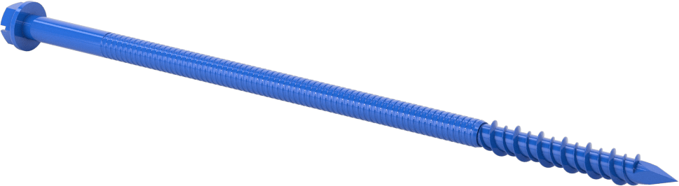 Duvar ve Beton için Diş Açan Vida, Mavi Kaplamalı Çelik, Altıgen Pul Başlığı, 1/4" Boyut, 6 inç Uzunluk