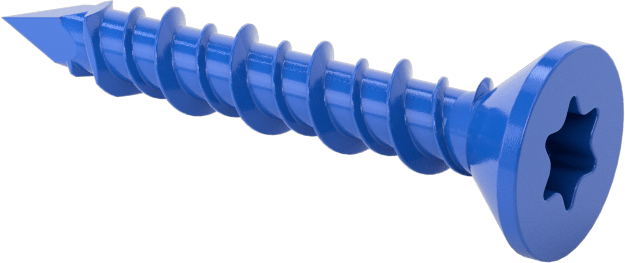 Duvar ve Beton için Diş Açan Vida, Mavi Kaplamalı Çelik, Düz Başlık, 3/16" Vida Boyutu, 1-1/4" Uzunluk