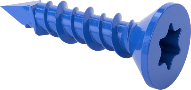 Duvar ve Beton için Diş Açan Vida, Mavi Kaplamalı Çelik, Düz Başlık, 1/4" Vida Boyutu, 1-1/4" Uzunluk