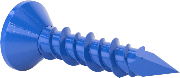 Duvar ve Beton için Diş Açan Vida, Mavi Kaplamalı Çelik, Düz Başlık, 1/4" Vida Boyutu, 1-1/4" Uzunluk