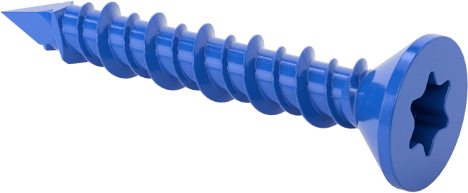 Duvar ve Beton için Diş Açan Vida, Mavi Kaplamalı Çelik, Düz Başlık, 1/4" Vida Boyutu, 1-3/4" Uzunluk