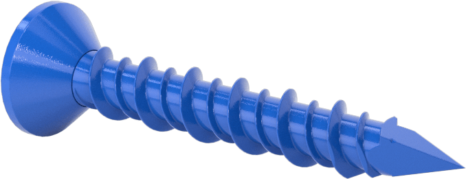 Duvar ve Beton için Diş Açan Vida, Mavi Kaplamalı Çelik, Düz Başlık, 1/4" Vida Boyutu, 1-3/4" Uzunluk
