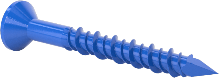 Duvar ve Beton için Diş Açan Vida, Mavi Kaplamalı Çelik, Düz Başlık, 1/4" Vida Boyutu, 2-1/4" Uzunluk