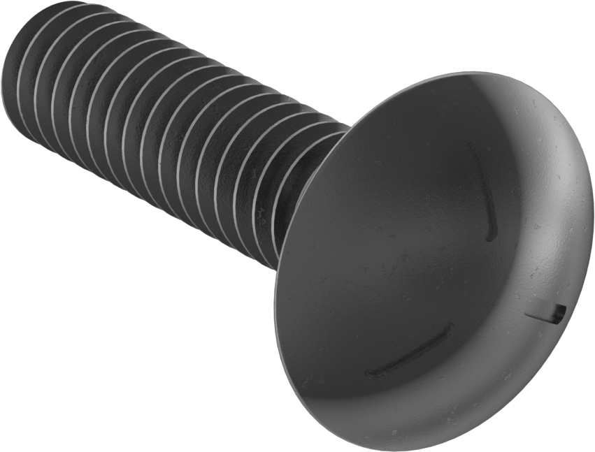 Sınıf 5 Çelik Kare Boyunlu Taşıma Cıvatası, Orta Mukavemetli, Siyah Oksit, 1/4"-20 Diş Boyutu, 1" Uzunluk