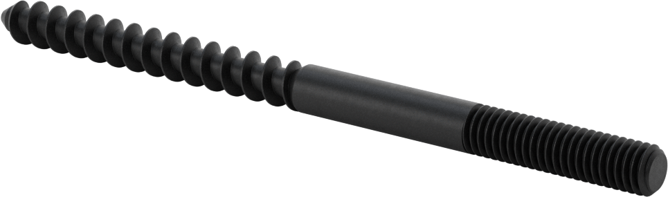 Çelik Ahşap Vida Dişli Saplama, Siyah Oksit, 3/8“ Vida x 3/8”-16 Saplama, 6 inç Uzunluk