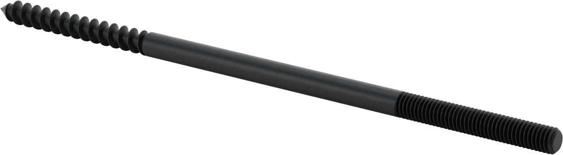 Çelik Ahşap Vida Dişli Saplama, Siyah Oksit, 3/8“ Vida x 3/8”-16 Saplama, 10" Uzunluk