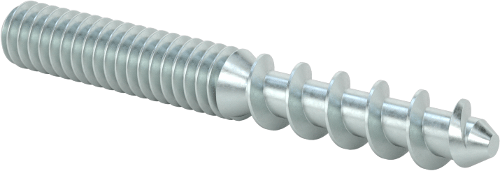 Çelik Ahşap Vida Dişli Saplama, Çinko Kaplamalı, 1/4“ Vida x 1/4”-20 Saplama, 2" Uzunluk