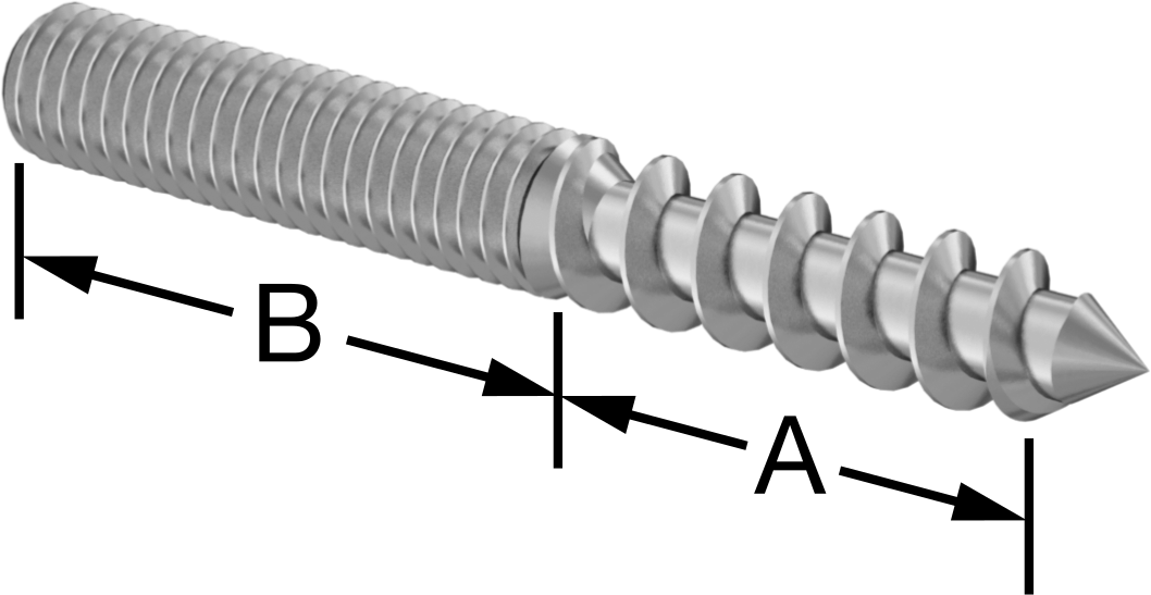 Çelik Ahşap Vida Dişli Saplama, Siyah Oksit, 5/16“ Vida x 5/16”-18 Saplama, 3-1/2" Uzunluk