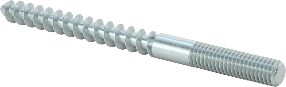 Çelik Ahşap Vida Dişli Saplama, Çinko Kaplamalı, 3/8“ Vida x 3/8”-16 Saplama, 5 inç Uzunluk