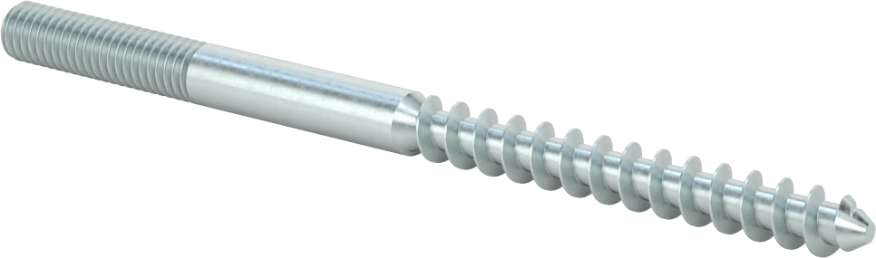 Çelik Ahşap Vida Dişli Saplama, Çinko Kaplamalı, 3/8“ Vida x 3/8”-16 Saplama, 6 inç Uzunluk