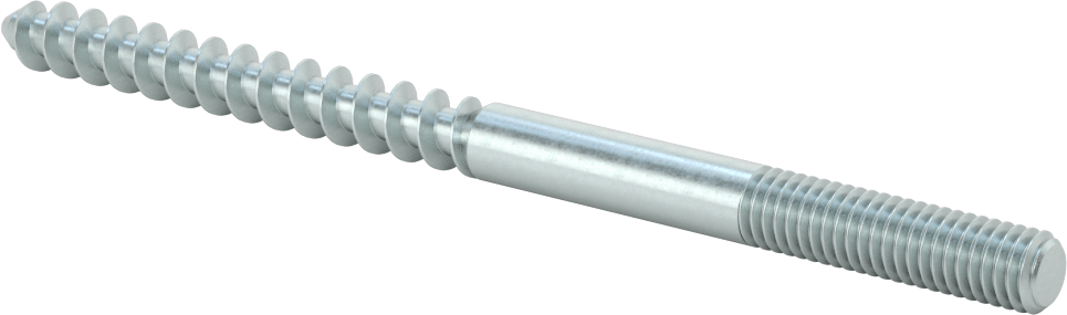 Çelik Ahşap Vida Dişli Saplama, Çinko Kaplamalı, 3/8“ Vida x 3/8”-16 Saplama, 6 inç Uzunluk