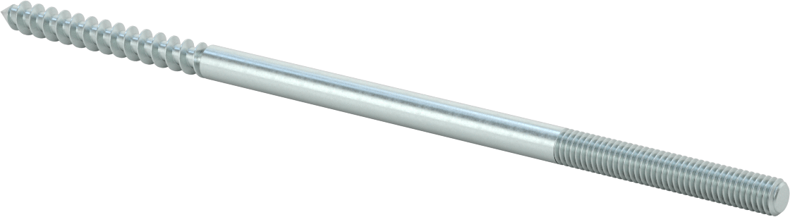 Çelik Ahşap Vida Dişli Saplama, Çinko Kaplamalı, 3/8“ Vida x 3/8”-16 Saplama, 10" Uzunluk