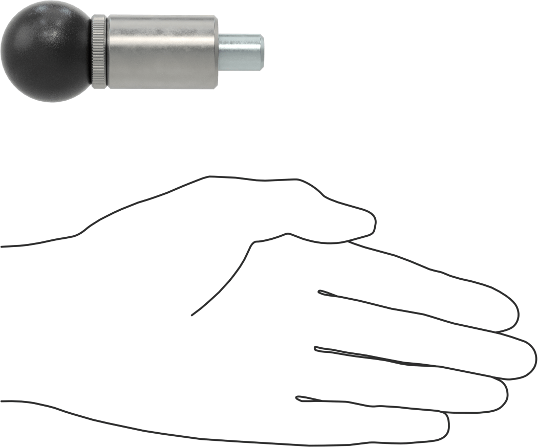 Çelik Kaynaklı Geri Çekilebilir Yaylı Piston, Küresel Tutamak, 1,5 inç Uzunluk, 0,5“ Çap x 0,625” Uzun Burun