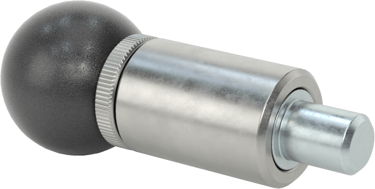 Çelik Kaynaklı Geri Çekilebilir Yaylı Piston, Küresel Tutamak, 1,5 inç Uzunluk, 0,5“ Çap x 0,625” Uzun Burun