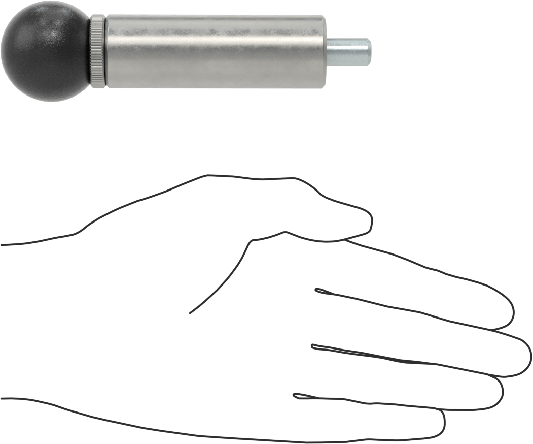 Çelik Kaynaklı Geri Çekilebilir Yaylı Piston, Küresel Tutamak, 3" Uzunlukta Gövde, 0,375 inç Çap x 0,625 inç Uzun Burun