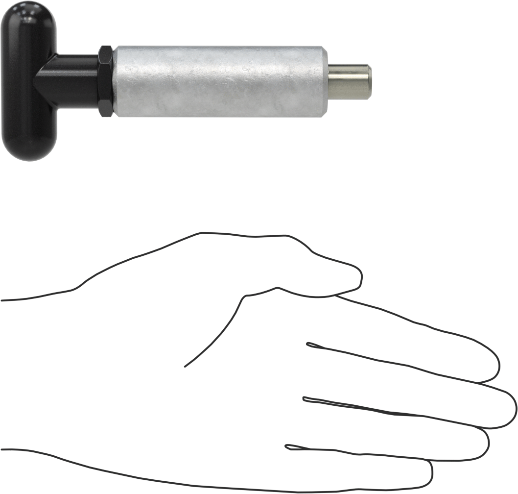 Çelik Kaynaklı Geri Çekilebilir Yaylı Piston, T-Saplı, 3" Uzunlukta Gövde, 0,5“ Çap x 0,625” Uzun Burun