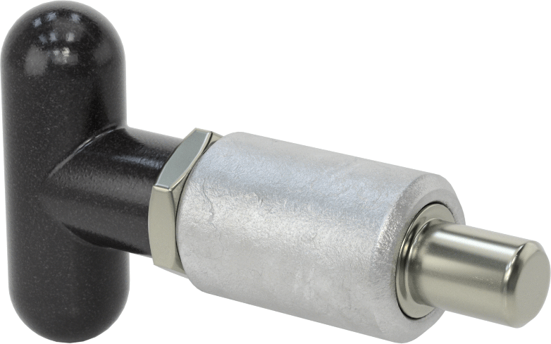 Çelik Kaynaklı Geri Çekilebilir Yaylı Piston, T-Saplı, Kilitleme, 1,5 inç Uzunluk, 0,5“ Çap x 0,685” Uzun Burun