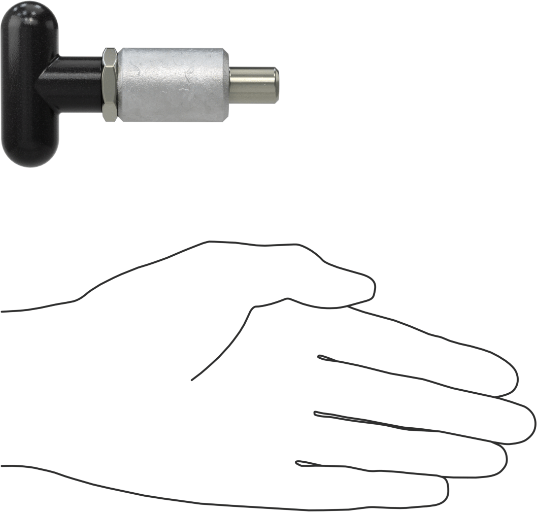 Çelik Kaynaklı Geri Çekilebilir Yaylı Piston, T-Saplı, Kilitleme, 1,5 inç Uzunluk, 0,5“ Çap x 0,685” Uzun Burun