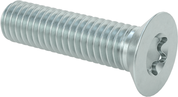 Çinko Kaplı Çelik Torx Düz Başlı Vidalar, M3 x 0,5 mm Diş Boyutu, 12 mm Uzunluk