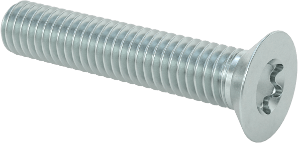Çinko Kaplı Çelik Torx Düz Başlı Vidalar, M3 x 0,5 mm Diş Boyutu, 16 mm Uzunluk