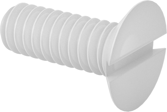 Naylon Oluklu Düz Başlı Vidalar, 100 Derece Havşa Açısı, 2-56 Diş Boyutu, 1/4" Uzunluk