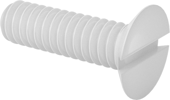 Naylon Oluklu Düz Başlı Vidalar, 100 Derece Havşa Açısı, 2-56 Diş Boyutu, 5/16" Uzunluk