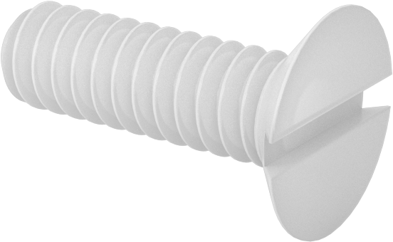 Naylon Oluklu Düz Başlı Vidalar, 100 Derece Havşa Açısı, 4-40 Diş Boyutu, 3/8" Uzunluk